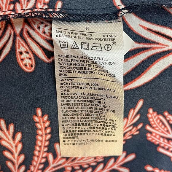 Banana Republic Navy Blue Coral Floral Midi Button Down Tie Waist Sleeveless Shi - Picture 8 of 10